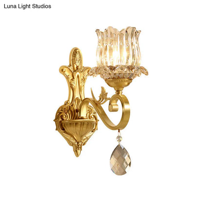 DecorBites™ DecorBites™ Contemporary Crystal Petal Wall Sconce Lamp in Gold for Corridor Lighting