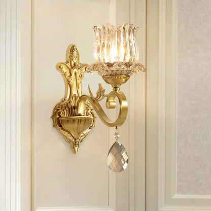 DecorBites™ DecorBites™ Contemporary Crystal Petal Wall Sconce Lamp in Gold for Corridor Lighting