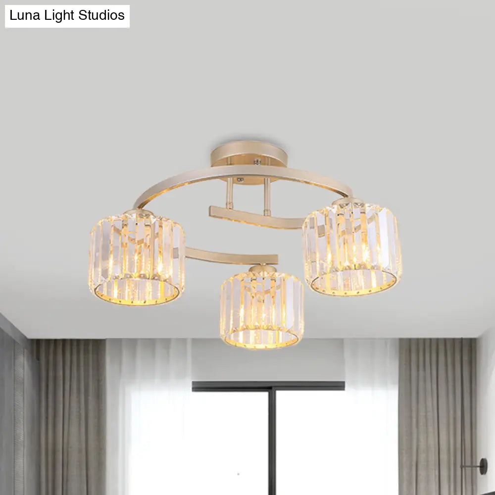 DecorBites™ DecorBites™ Contemporary Crystal Prism Cup Semi-Flush Chandelier with Gold Curved Arm - 3 Heads Ceiling Mount Lamp for Bedroom