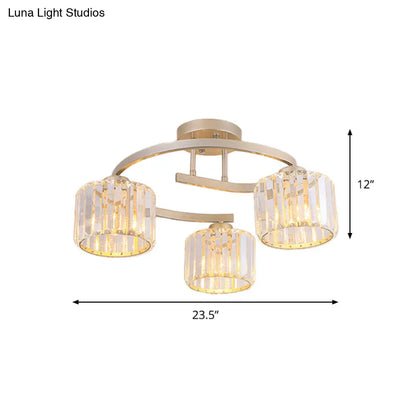 DecorBites™ DecorBites™ Contemporary Crystal Prism Cup Semi-Flush Chandelier with Gold Curved Arm - 3 Heads Ceiling Mount Lamp for Bedroom