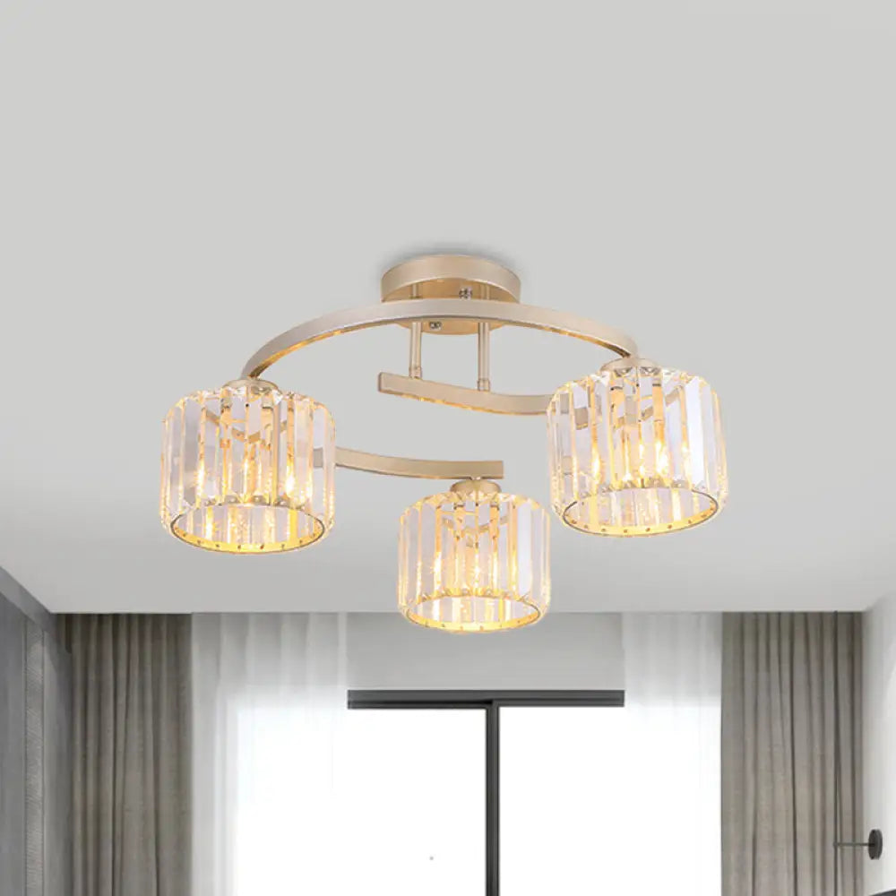 DecorBites™ DecorBites™ Contemporary Crystal Prism Cup Semi-Flush Chandelier with Gold Curved Arm - 3 Heads Ceiling Mount Lamp for Bedroom
