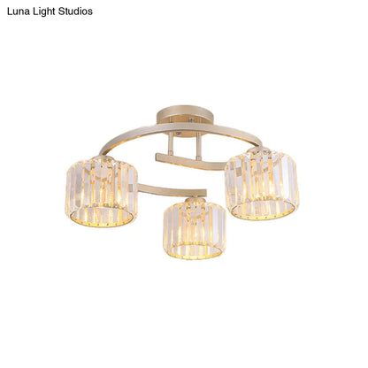 DecorBites™ DecorBites™ Contemporary Crystal Prism Cup Semi-Flush Chandelier with Gold Curved Arm - 3 Heads Ceiling Mount Lamp for Bedroom