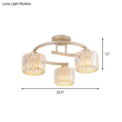 DecorBites™ DecorBites™ Contemporary Crystal Prism Cup Semi-Flush Chandelier with Gold Curved Arm - 3 Heads Ceiling Mount Lamp for Bedroom