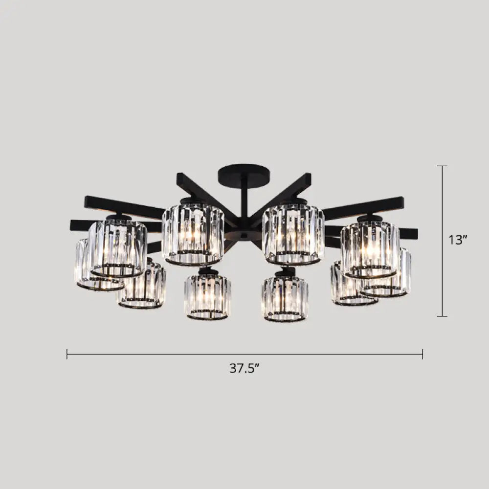 DecorBites™ DecorBites™ Contemporary Crystal Prism Cylindrical Semi Flush Chandelier Ceiling Light for Living Room