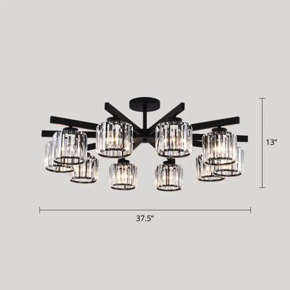 DecorBites™ DecorBites™ Contemporary Crystal Prism Cylindrical Semi Flush Chandelier Ceiling Light for Living Room