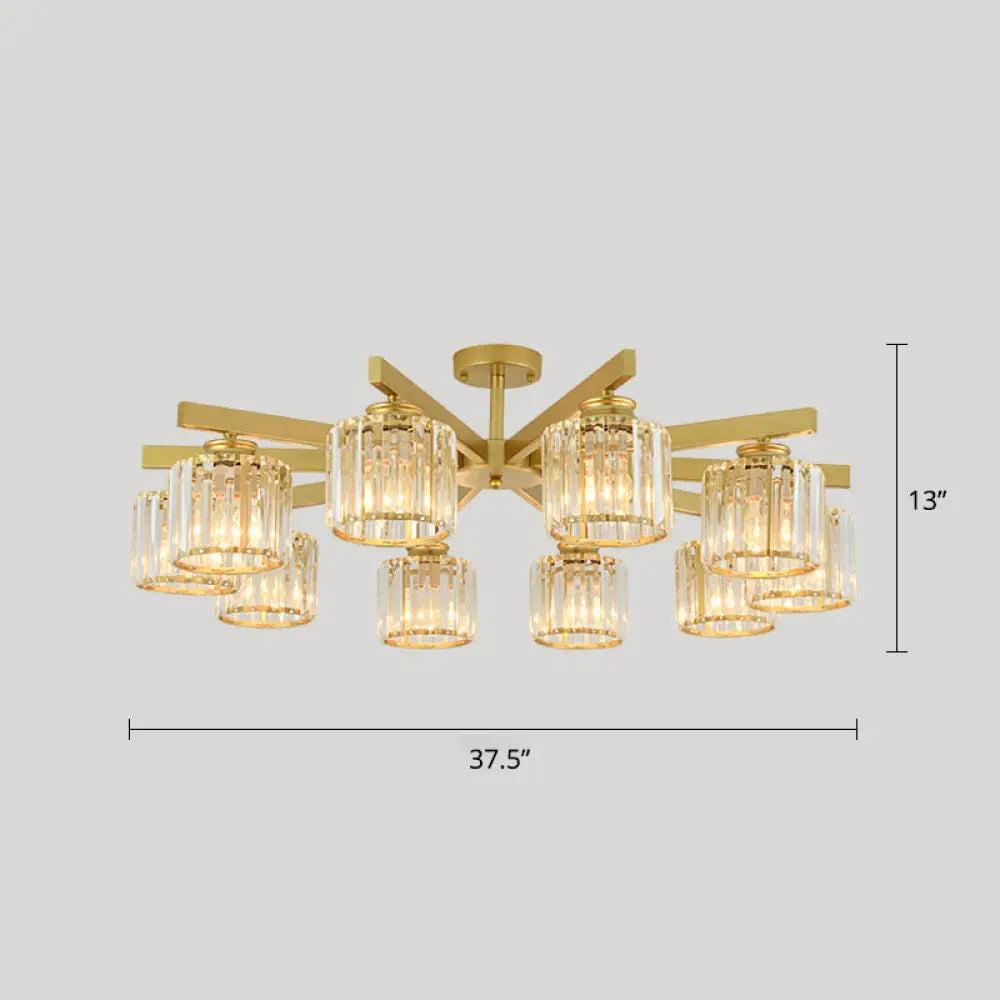 DecorBites™ DecorBites™ Contemporary Crystal Prism Cylindrical Semi Flush Chandelier Ceiling Light for Living Room