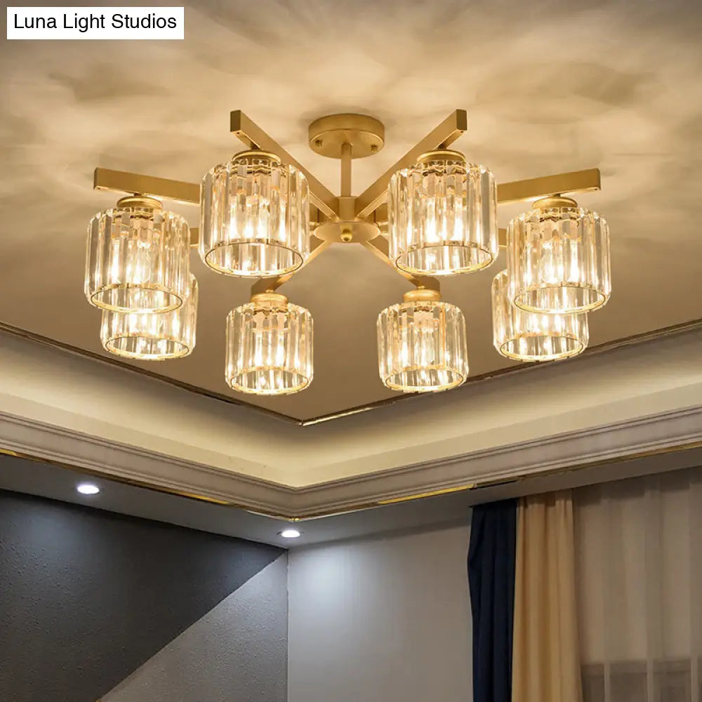 DecorBites™ DecorBites™ Contemporary Crystal Prism Cylindrical Semi Flush Chandelier Ceiling Light for Living Room