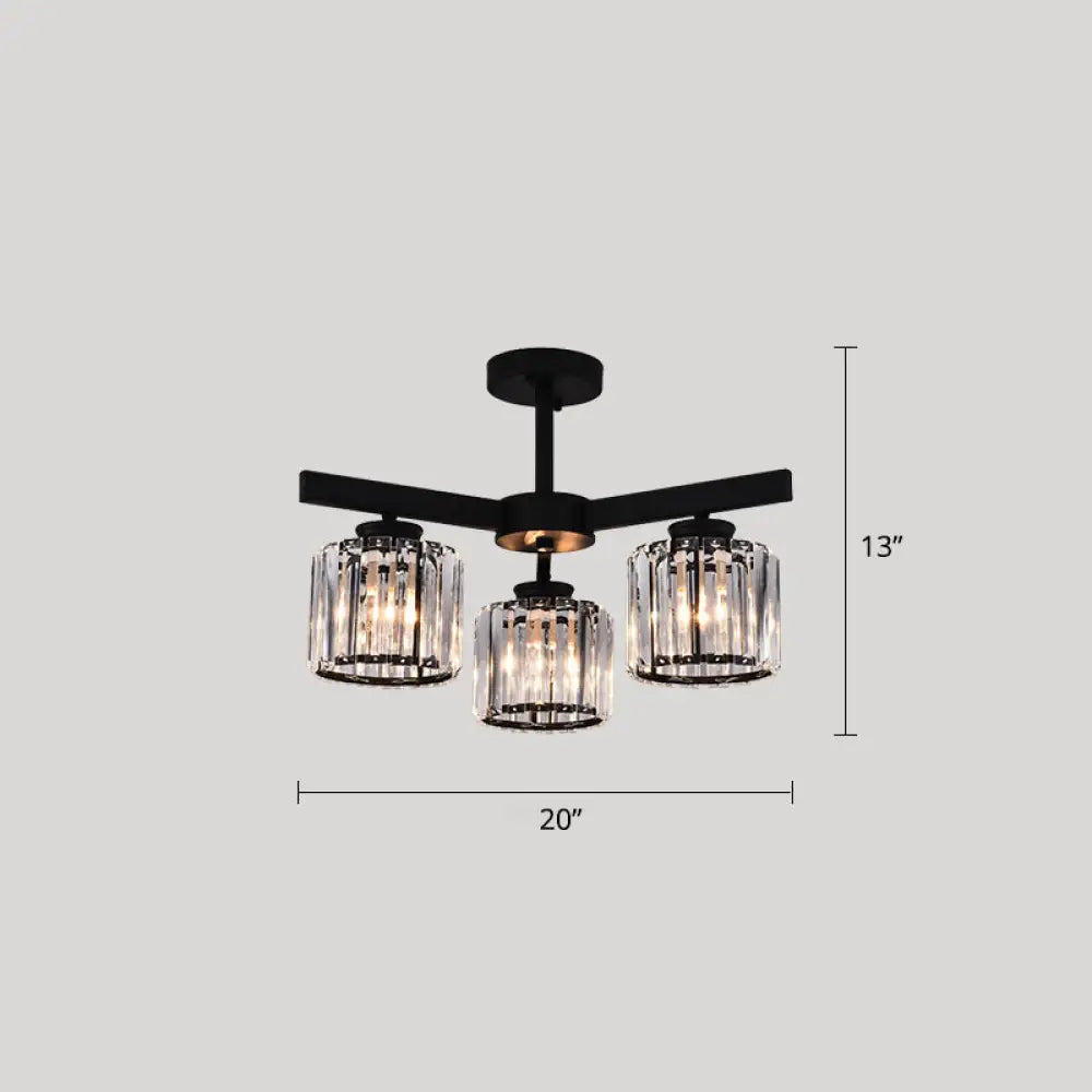 DecorBites™ DecorBites™ Contemporary Crystal Prism Cylindrical Semi Flush Chandelier Ceiling Light for Living Room