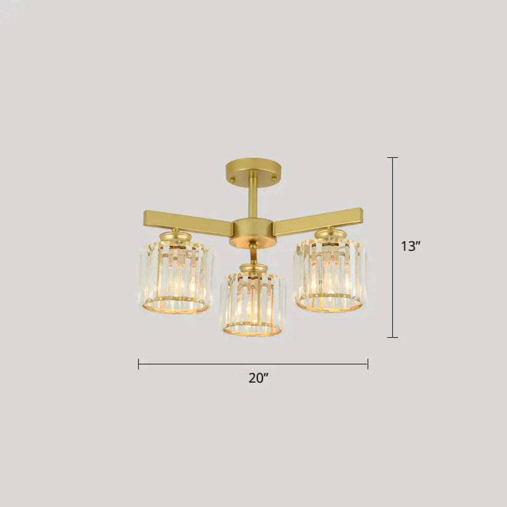 DecorBites™ DecorBites™ Contemporary Crystal Prism Cylindrical Semi Flush Chandelier Ceiling Light for Living Room