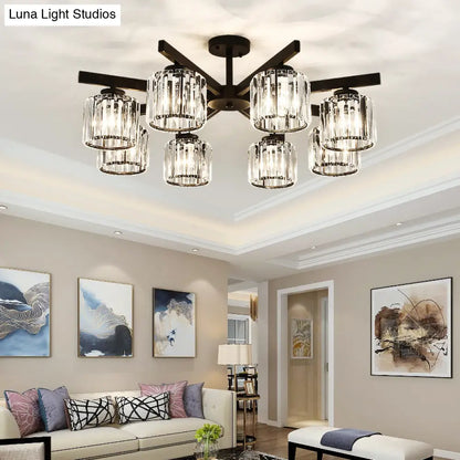 DecorBites™ DecorBites™ Contemporary Crystal Prism Cylindrical Semi Flush Chandelier Ceiling Light for Living Room