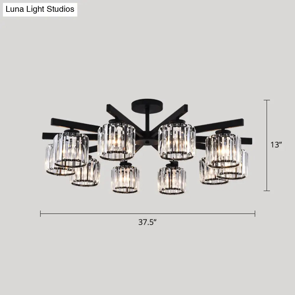 DecorBites™ DecorBites™ Contemporary Crystal Prism Cylindrical Semi Flush Chandelier Ceiling Light for Living Room