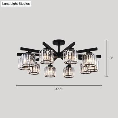 DecorBites™ DecorBites™ Contemporary Crystal Prism Cylindrical Semi Flush Chandelier Ceiling Light for Living Room