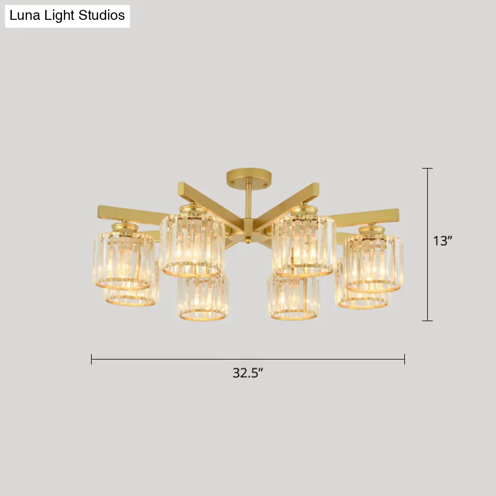 DecorBites™ DecorBites™ Contemporary Crystal Prism Cylindrical Semi Flush Chandelier Ceiling Light for Living Room