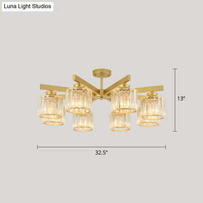 DecorBites™ DecorBites™ Contemporary Crystal Prism Cylindrical Semi Flush Chandelier Ceiling Light for Living Room