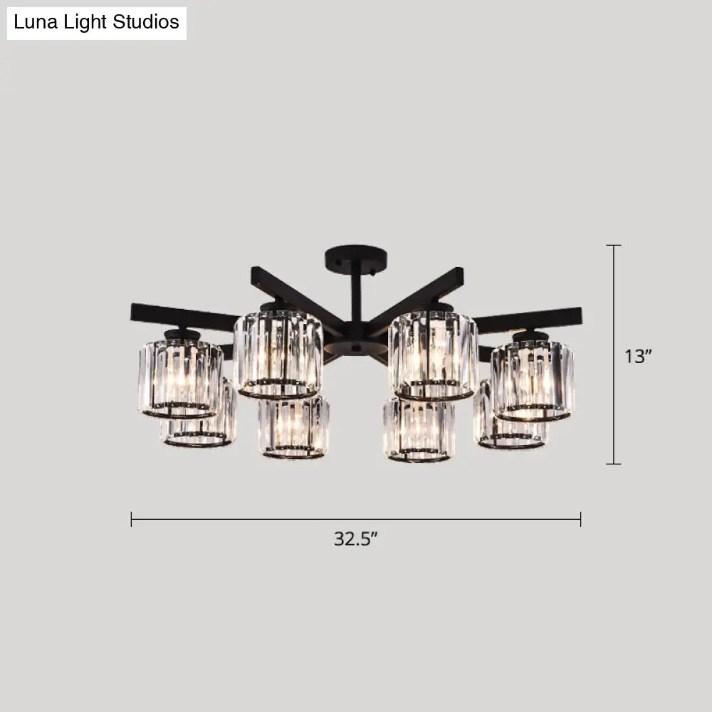 DecorBites™ DecorBites™ Contemporary Crystal Prism Cylindrical Semi Flush Chandelier Ceiling Light for Living Room