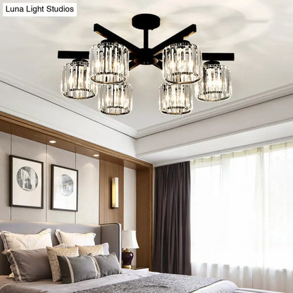 DecorBites™ DecorBites™ Contemporary Crystal Prism Cylindrical Semi Flush Chandelier Ceiling Light for Living Room