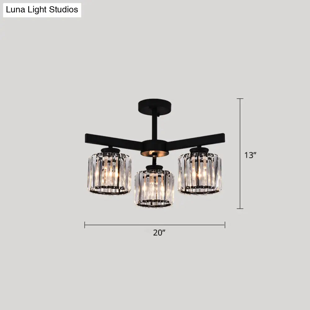 DecorBites™ DecorBites™ Contemporary Crystal Prism Cylindrical Semi Flush Chandelier Ceiling Light for Living Room