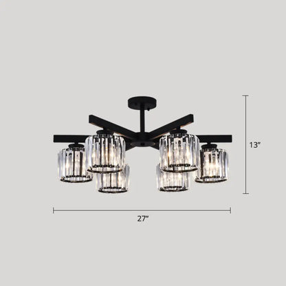 DecorBites™ DecorBites™ Contemporary Crystal Prism Cylindrical Semi Flush Chandelier Ceiling Light for Living Room