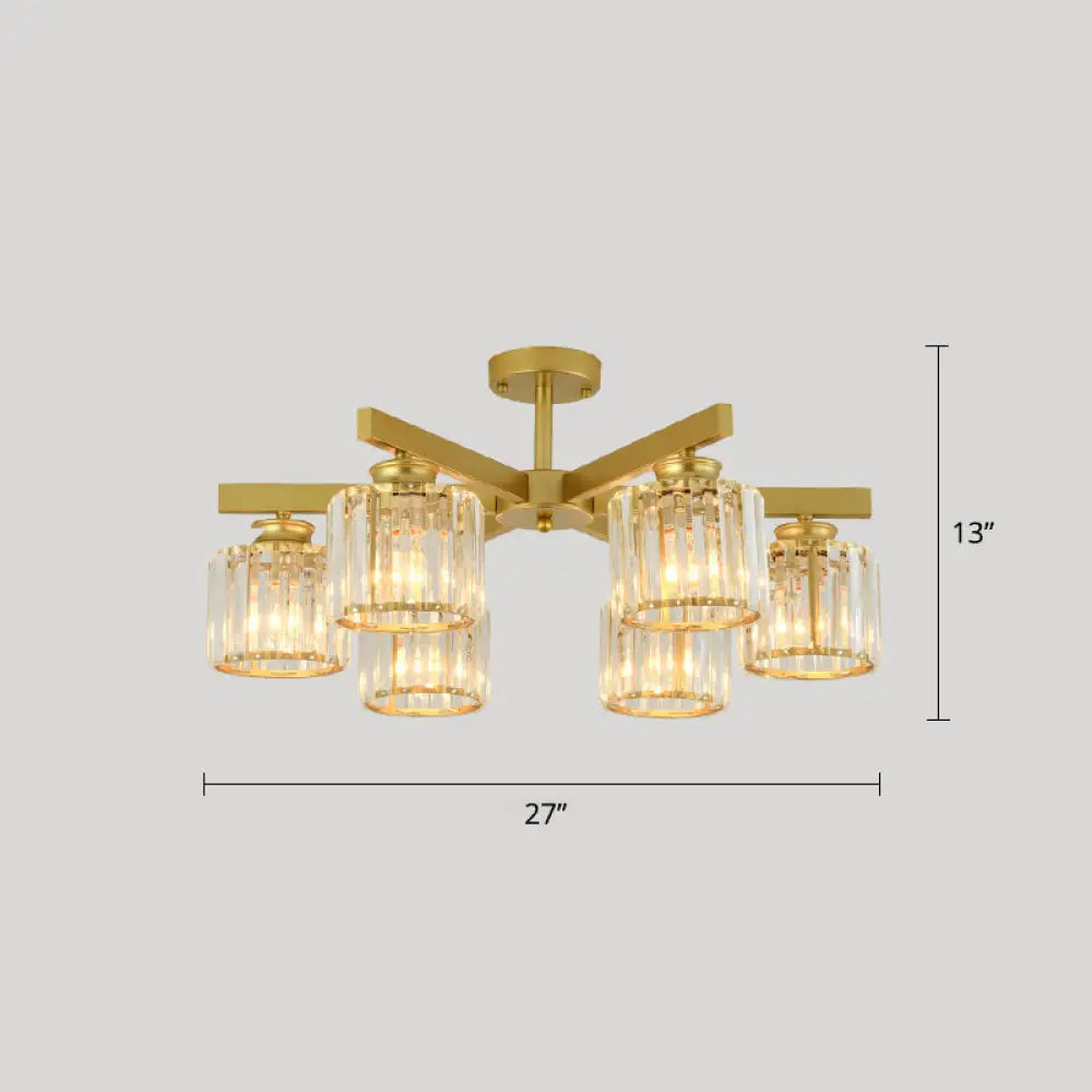 DecorBites™ DecorBites™ Contemporary Crystal Prism Cylindrical Semi Flush Chandelier Ceiling Light for Living Room