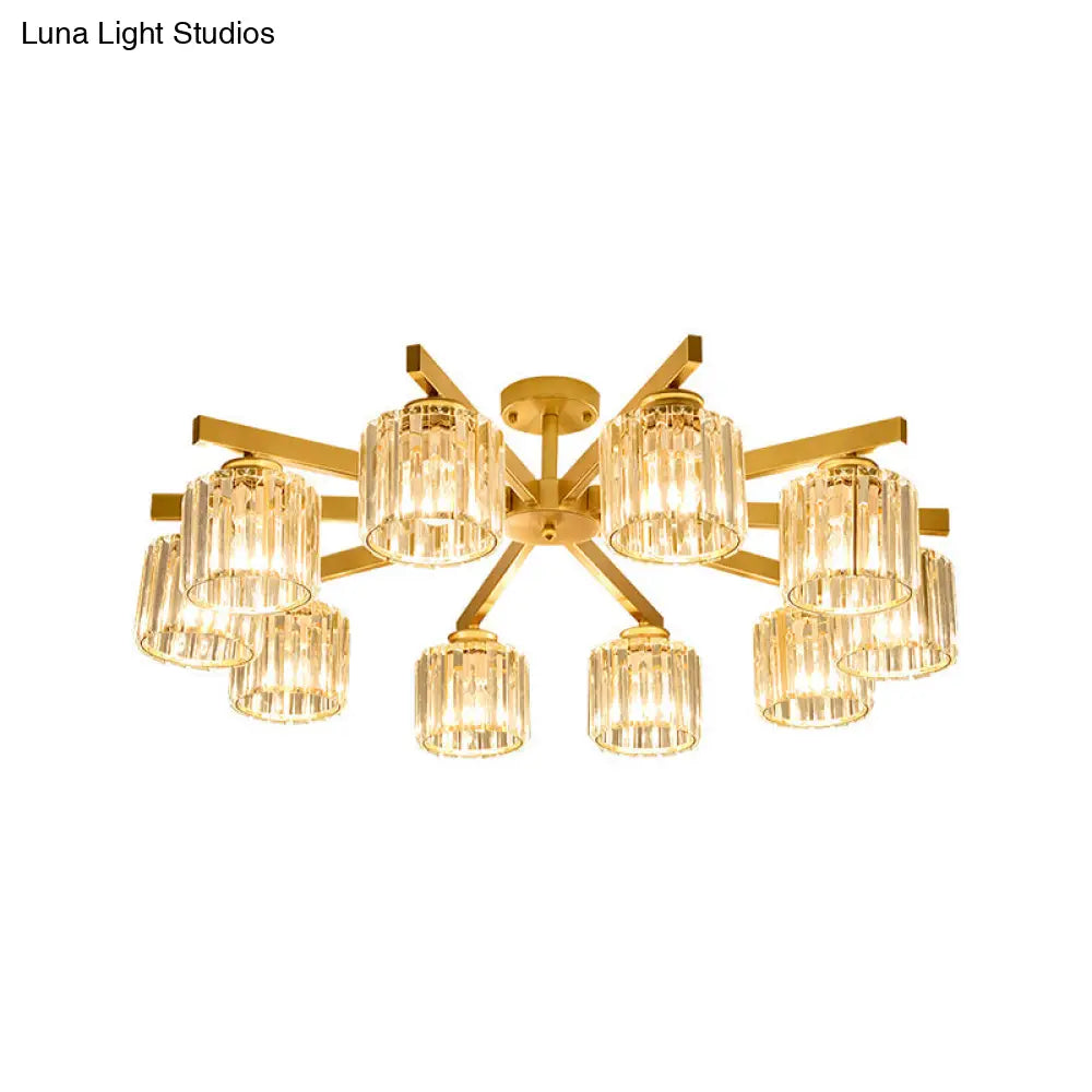 DecorBites™ DecorBites™ Contemporary Crystal Prism Cylindrical Semi Flush Chandelier Ceiling Light for Living Room