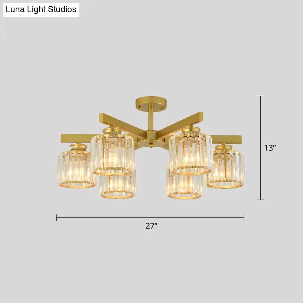 DecorBites™ DecorBites™ Contemporary Crystal Prism Cylindrical Semi Flush Chandelier Ceiling Light for Living Room
