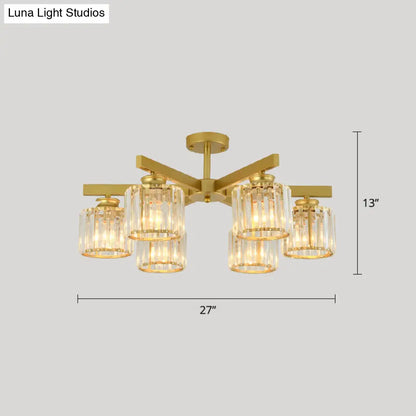 DecorBites™ DecorBites™ Contemporary Crystal Prism Cylindrical Semi Flush Chandelier Ceiling Light for Living Room