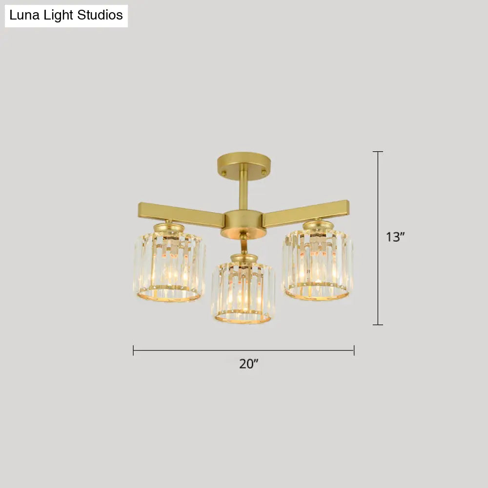 DecorBites™ DecorBites™ Contemporary Crystal Prism Cylindrical Semi Flush Chandelier Ceiling Light for Living Room