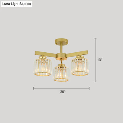 DecorBites™ DecorBites™ Contemporary Crystal Prism Cylindrical Semi Flush Chandelier Ceiling Light for Living Room