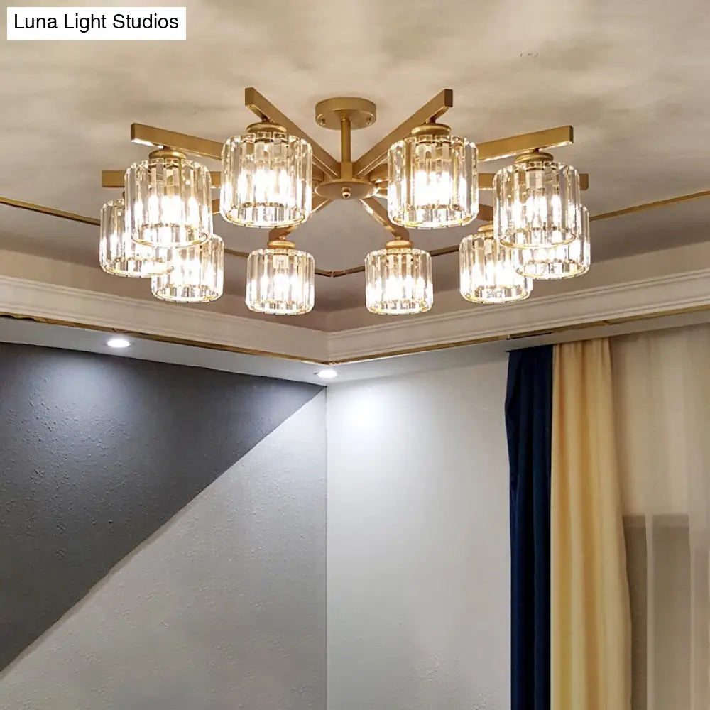 DecorBites™ DecorBites™ Contemporary Crystal Prism Cylindrical Semi Flush Chandelier Ceiling Light for Living Room