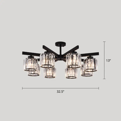 DecorBites™ DecorBites™ Contemporary Crystal Prism Cylindrical Semi Flush Chandelier Ceiling Light for Living Room