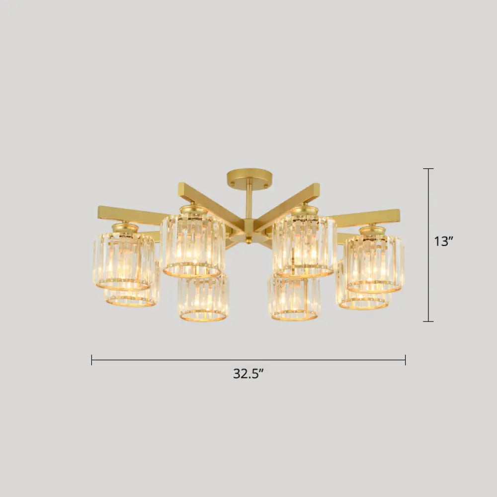DecorBites™ DecorBites™ Contemporary Crystal Prism Cylindrical Semi Flush Chandelier Ceiling Light for Living Room