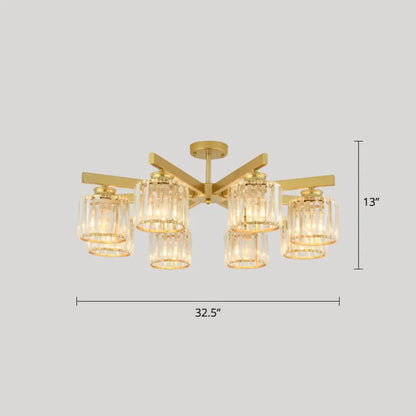 DecorBites™ DecorBites™ Contemporary Crystal Prism Cylindrical Semi Flush Chandelier Ceiling Light for Living Room