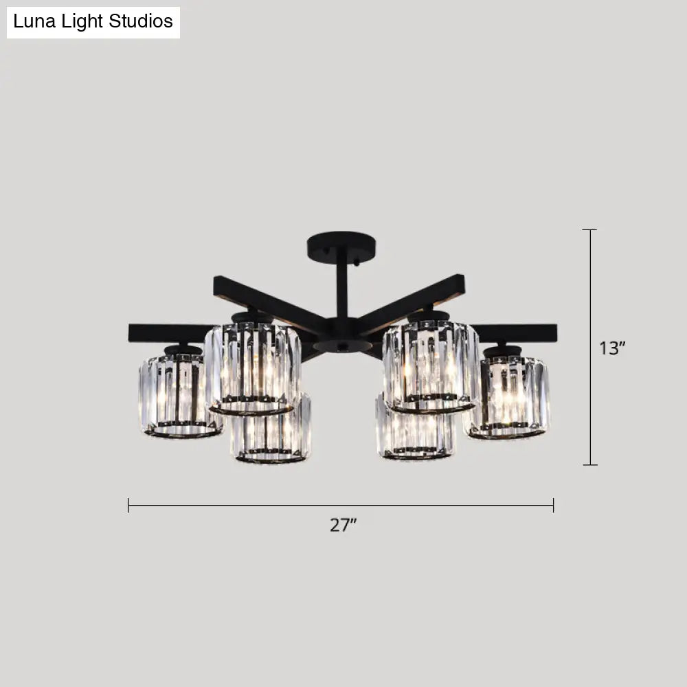 DecorBites™ DecorBites™ Contemporary Crystal Prism Cylindrical Semi Flush Chandelier Ceiling Light for Living Room