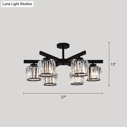 DecorBites™ DecorBites™ Contemporary Crystal Prism Cylindrical Semi Flush Chandelier Ceiling Light for Living Room