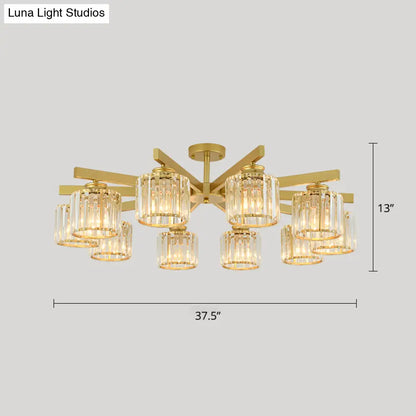 DecorBites™ DecorBites™ Contemporary Crystal Prism Cylindrical Semi Flush Chandelier Ceiling Light for Living Room