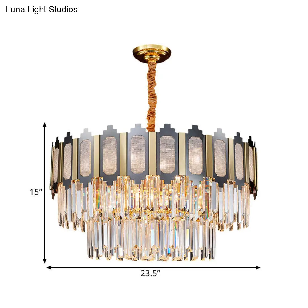 Contemporary Crystal Prisms Chandelier - 10 Bulbs, Clear, Circular Design for Suspension Lighting in Dining Hall