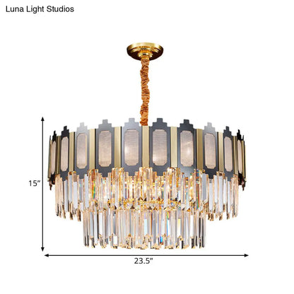 Contemporary Crystal Prisms Chandelier - 10 Bulbs, Clear, Circular Design for Suspension Lighting in Dining Hall
