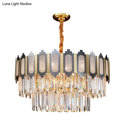 Contemporary Crystal Prisms Chandelier - 10 Bulbs, Clear, Circular Design for Suspension Lighting in Dining Hall
