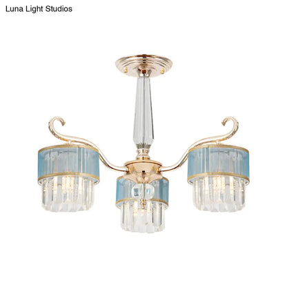 Contemporary Crystal Prisms Gold Cylinder Chandelier - 3 Lights - Pendant Ceiling Fixture