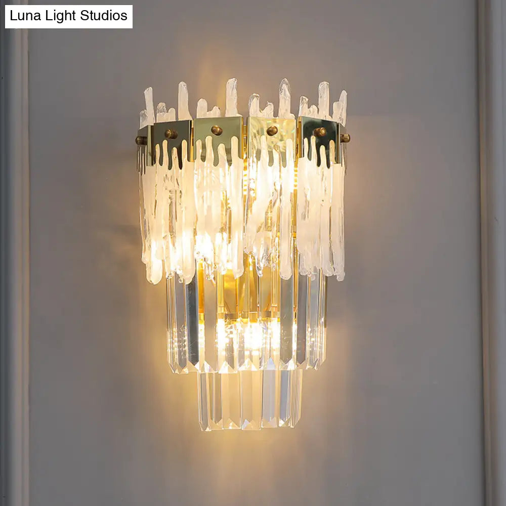 Aplique de pared DecorBites™ con prismas de cristal contemporáneos - Acabado dorado, 3 bombillas - Lámpara de techo empotrada para dormitorio