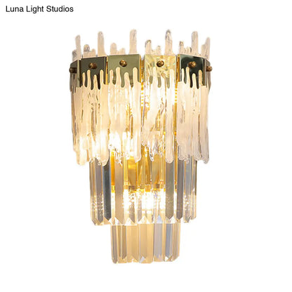 Aplique de pared DecorBites™ con prismas de cristal contemporáneos - Acabado dorado, 3 bombillas - Lámpara de techo empotrada para dormitorio