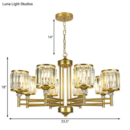 Lámpara de araña colgante radial contemporánea de cristal - Acabado en latón - 3/6/8 luces - Iluminación para dormitorio