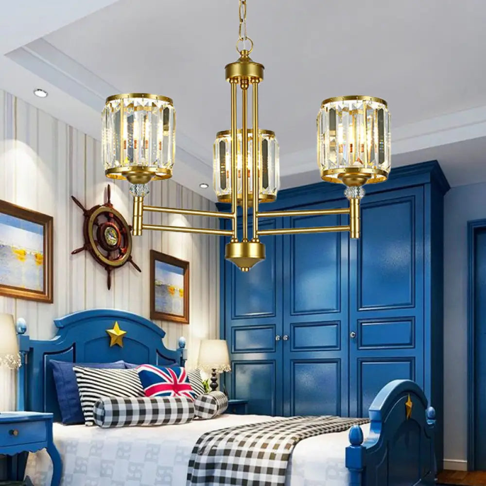 Lámpara de araña colgante radial contemporánea de cristal - Acabado en latón - 3/6/8 luces - Iluminación para dormitorio