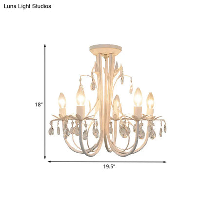 DecorBites™ DecorBites™ Contemporary Crystal Raindrop Candlestick Dining Room Semi Flush Light - 5 Lights White Ceiling Fixture