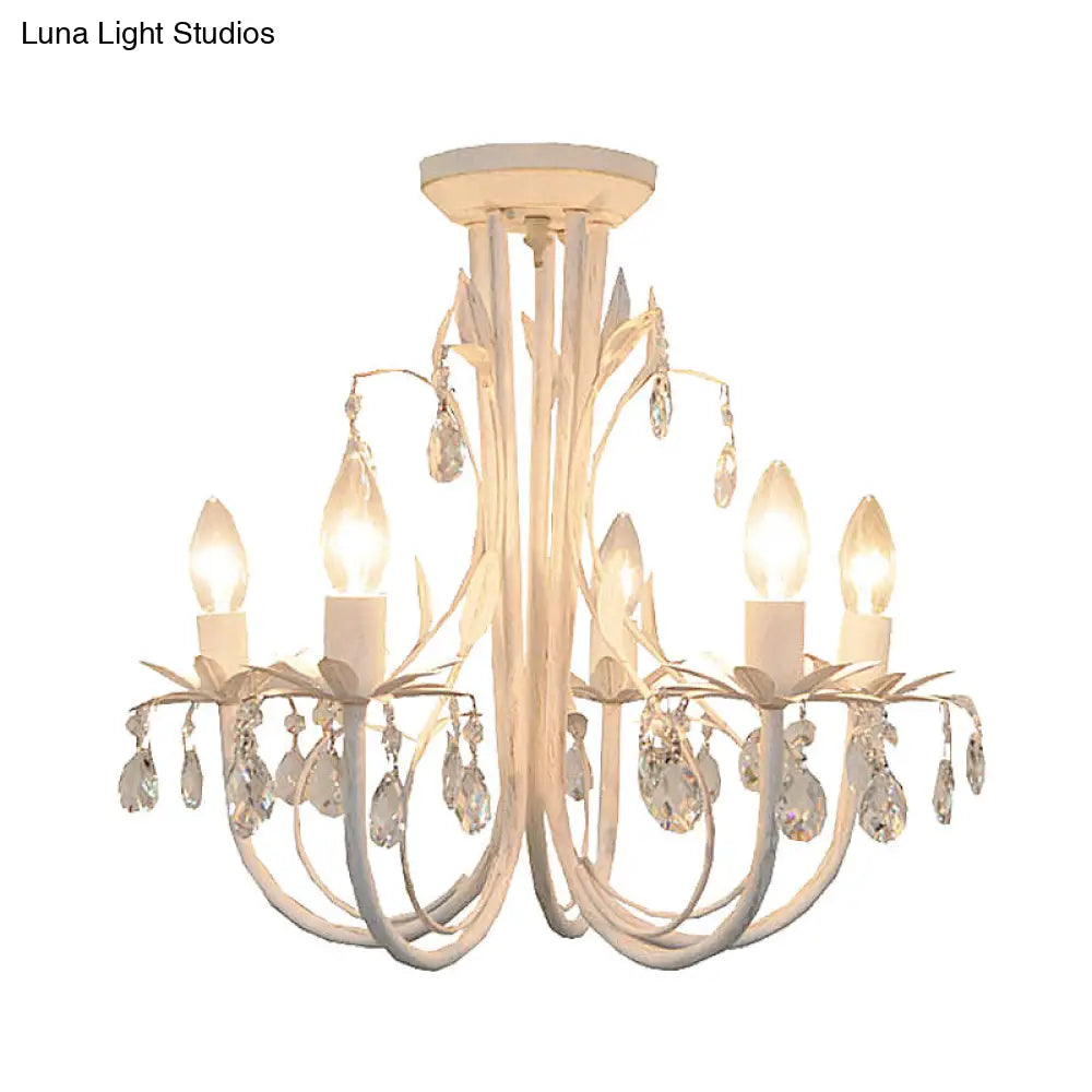 DecorBites™ DecorBites™ Contemporary Crystal Raindrop Candlestick Dining Room Semi Flush Light - 5 Lights White Ceiling Fixture