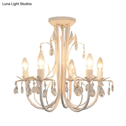 DecorBites™ DecorBites™ Contemporary Crystal Raindrop Candlestick Dining Room Semi Flush Light - 5 Lights White Ceiling Fixture