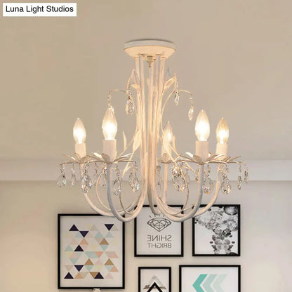 DecorBites™ DecorBites™ Contemporary Crystal Raindrop Candlestick Dining Room Semi Flush Light - 5 Lights White Ceiling Fixture