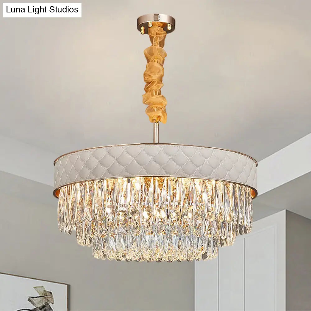 Contemporary Crystal Raindrops Chandelier - White, 9/15 Heads, Drum Ceiling Pendant (19.5"/23.5" Wide)
