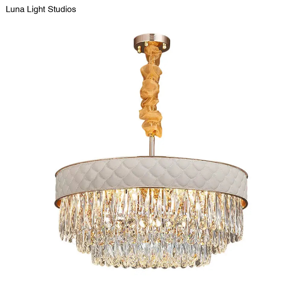 Contemporary Crystal Raindrops Chandelier - White, 9/15 Heads, Drum Ceiling Pendant (19.5"/23.5" Wide)