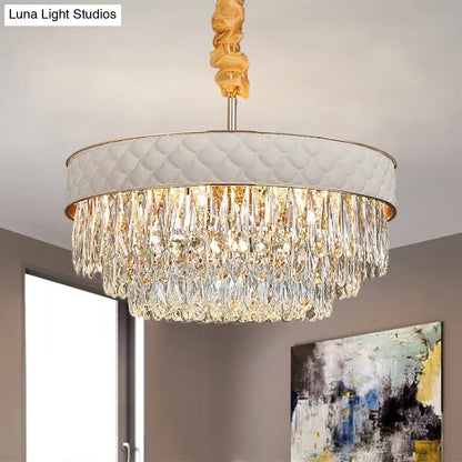 Contemporary Crystal Raindrops Chandelier - White, 9/15 Heads, Drum Ceiling Pendant (19.5"/23.5" Wide)